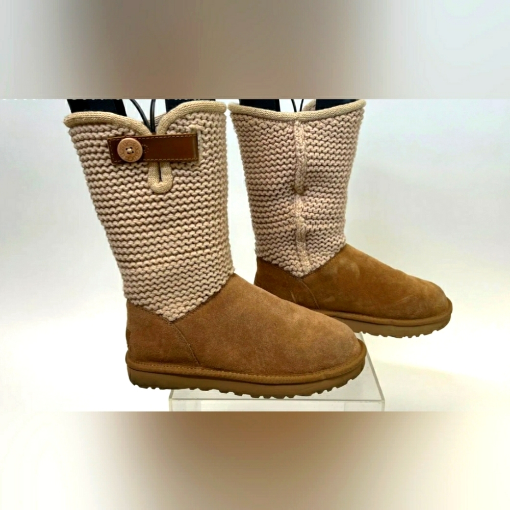 UGG Women's Tan Brown Shearling Sweater Boots - Size 7